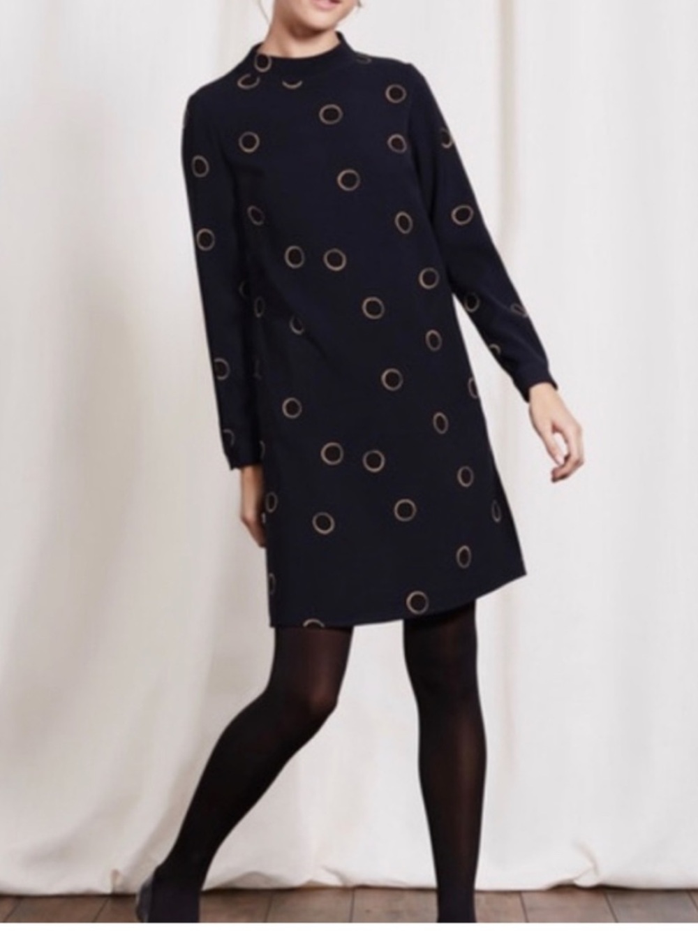 Boden Navy High Neck Abstract Shift Dress